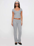 Lovely Day V Neck Top Grey Marle