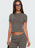 Manolo Short Sleeve Top Brown Grey Stripe