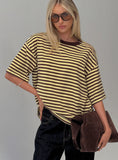 Settle Down Short Sleeve Top Yellow Brown Stripe