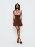 Aydenn Contrast Plunge Mini Dress Pink Brown