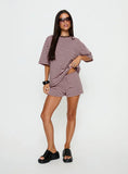 Settle Down Tie Shorts Pink Brown Stripe