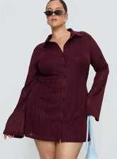 When You Sleep Long Sleeve Mini Dress Wine Curve