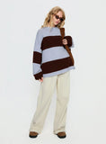 Bastien Crew Neck Knit Sweater Blue Chocolate Stripe