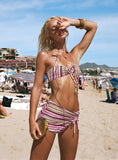 Lemargo Tie Ruched Swim Skirt Pink Yellow Stripe