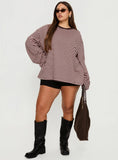 Settle Down Long Sleeve Top Pink Brown Stripe Curve