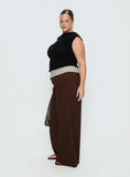 Past Life Fold Over Waistband Pant Brown Stripe Curve