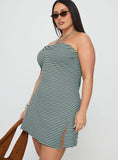 Knoxi Halter Jersey Mini Dress Blue Brown Stripe Curve