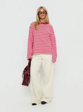 Settle Down Long Sleeve Top Pink Red Stripe