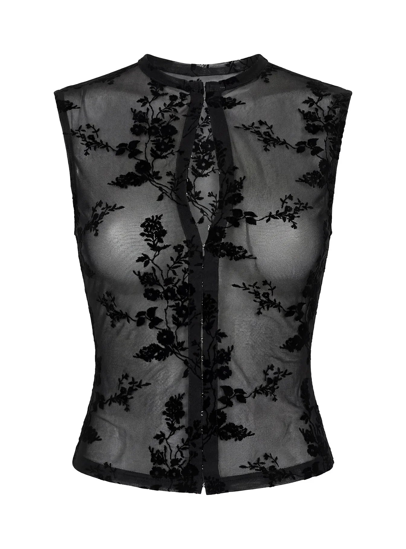 Kelira Keyhole Cutout Sheer Top Black