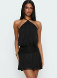 Rozario Chiffon Halter Mini Dress Black Silver