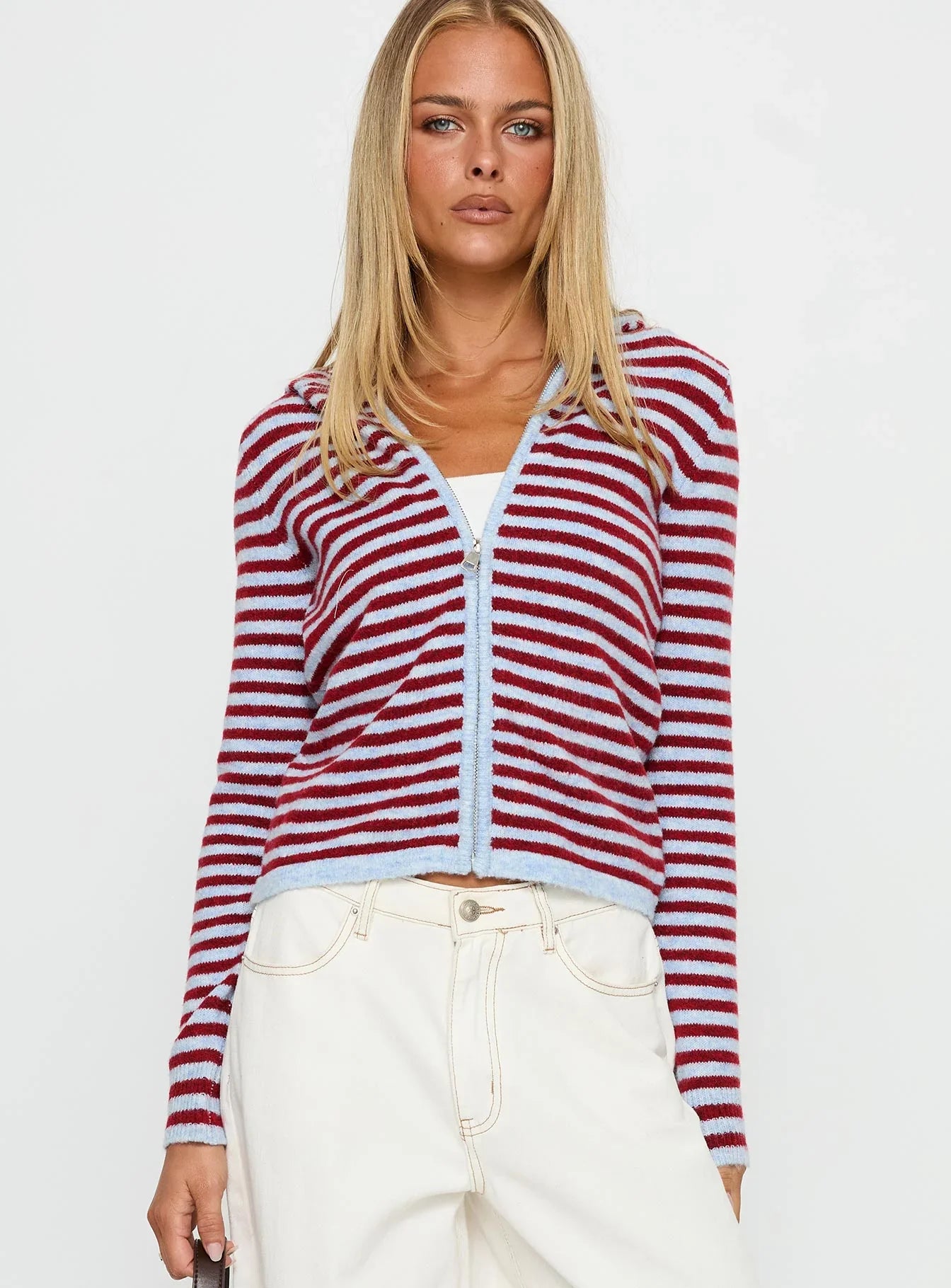 Superstars Zip Through Hoodie Blue Red Stripe
