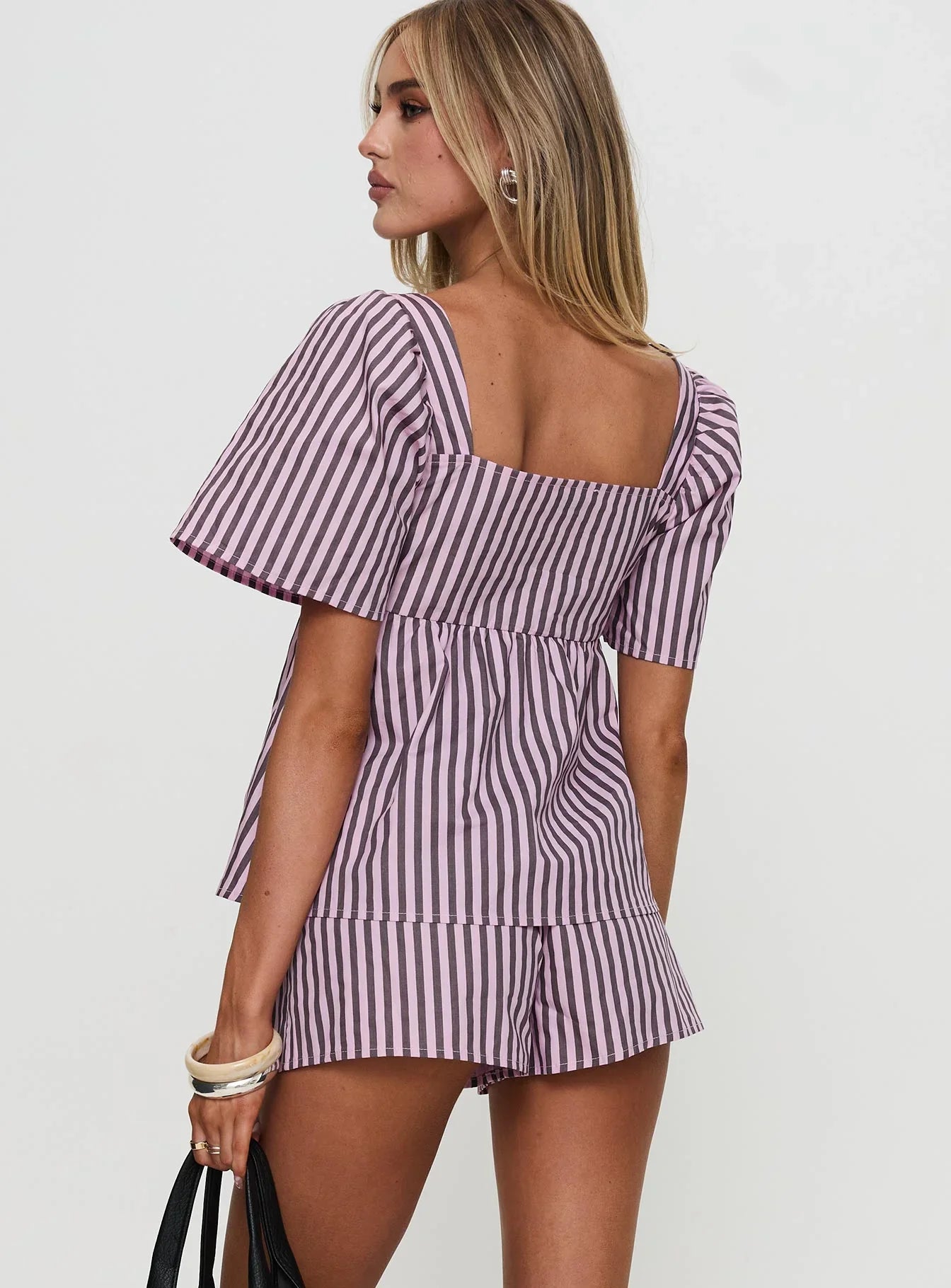 Two Young Hearts Tie Up Set Pink Brown Stripe