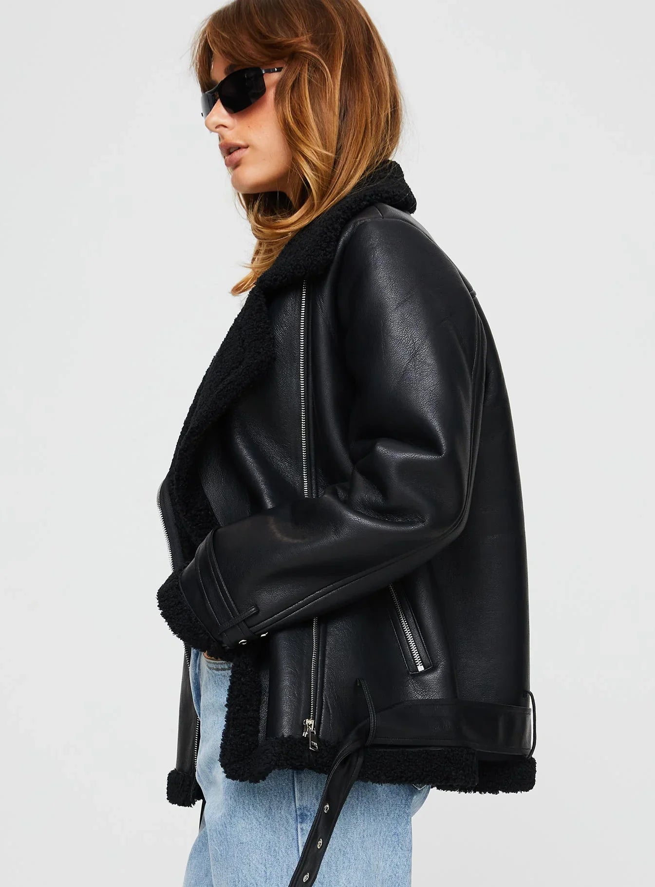 Maudie Shearling Faux Leather Jacket Black