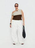 Past Life One Shoulder Top Brown Stripe Curve
