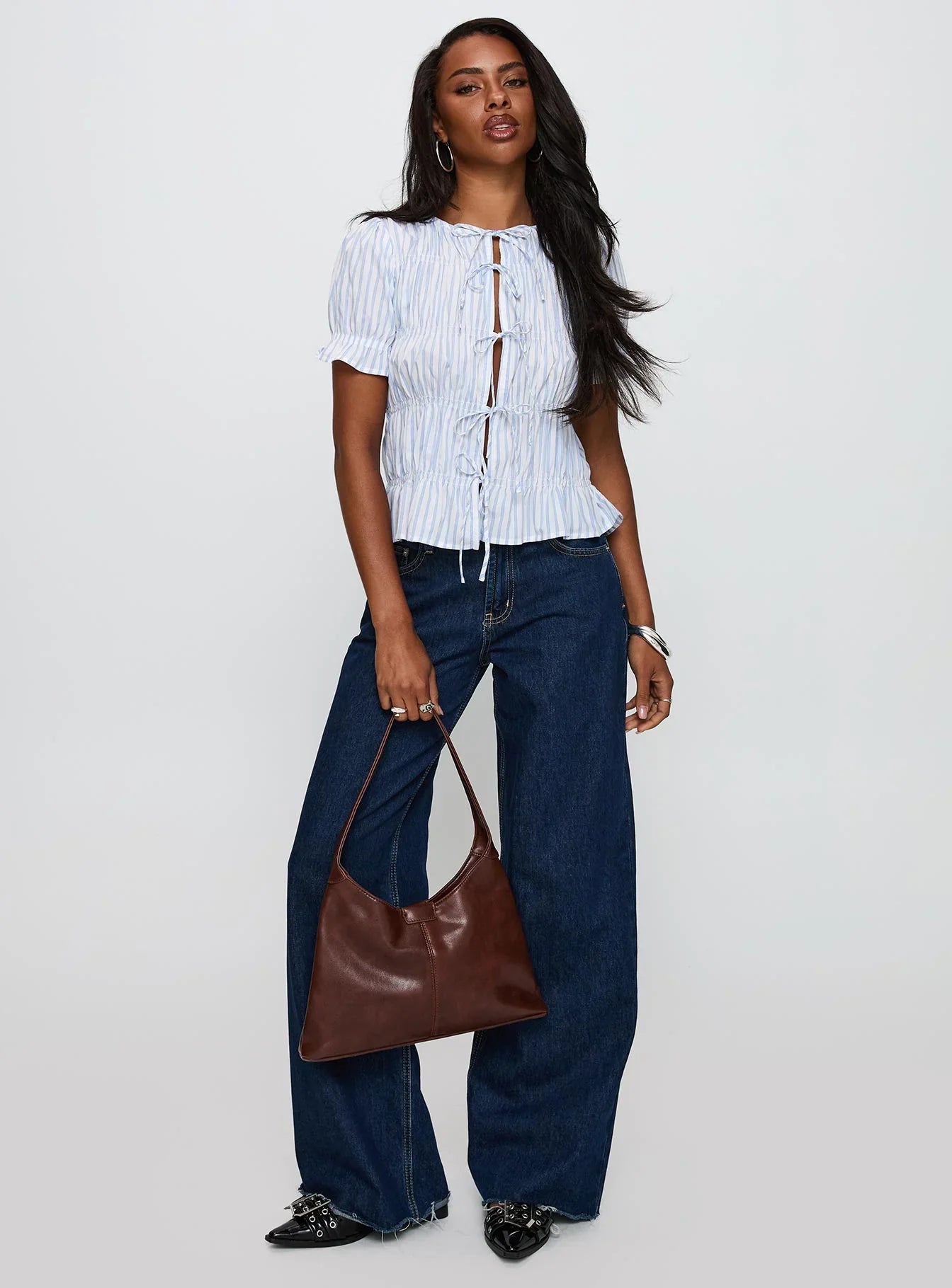 Alistair Bow Tie Top Blue White Stripe