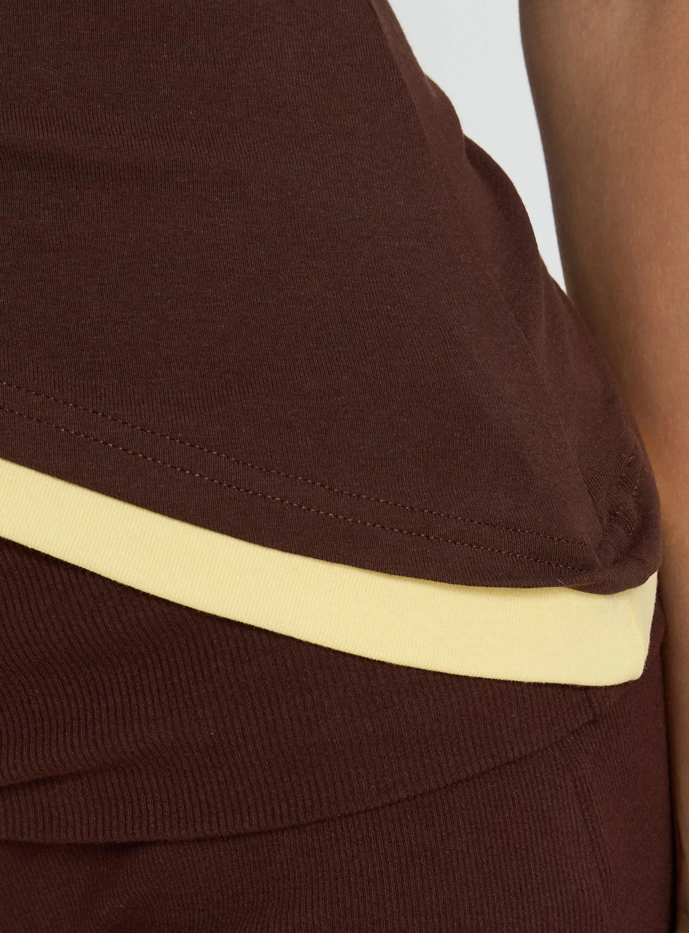 Eustace Off Shoulder Asymmetrical Top Brown Yellow
