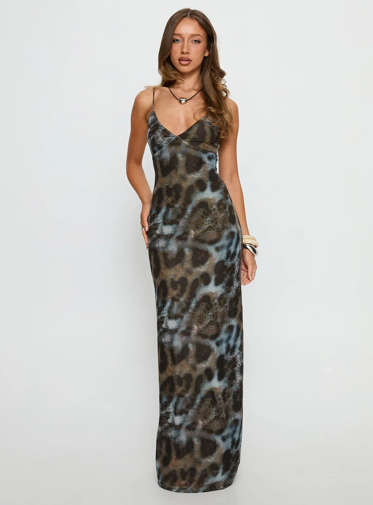 Saphrona V neck Maxi Dress Leopard