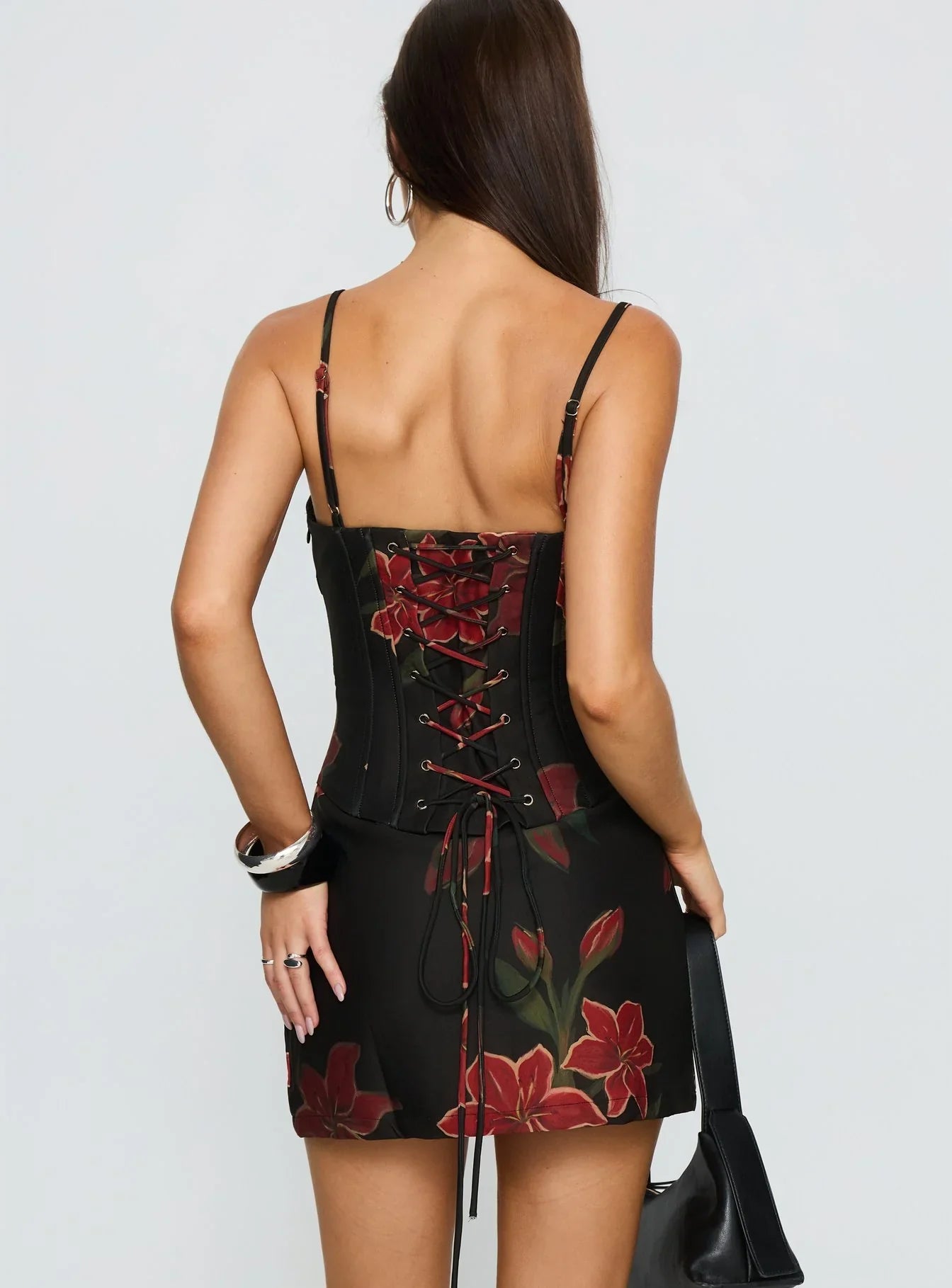 Julisa Corset Mini Dress Red Black Floral