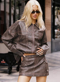 Tanza Faux Leather Mini Skirt Brown Red