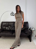 Gavrielle Jersey Wide Leg Pants Chocolate Cream Stripe