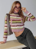 Keeva Zip Through Knit Jumper Pink Green Stripe