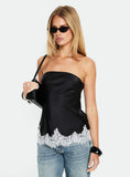 Fiorelle Strapless Lace Trim Satin Top Black White