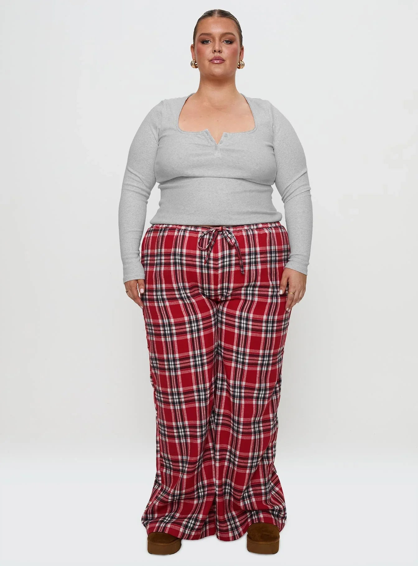 In The Morning Sleep Pant Red Check Curve