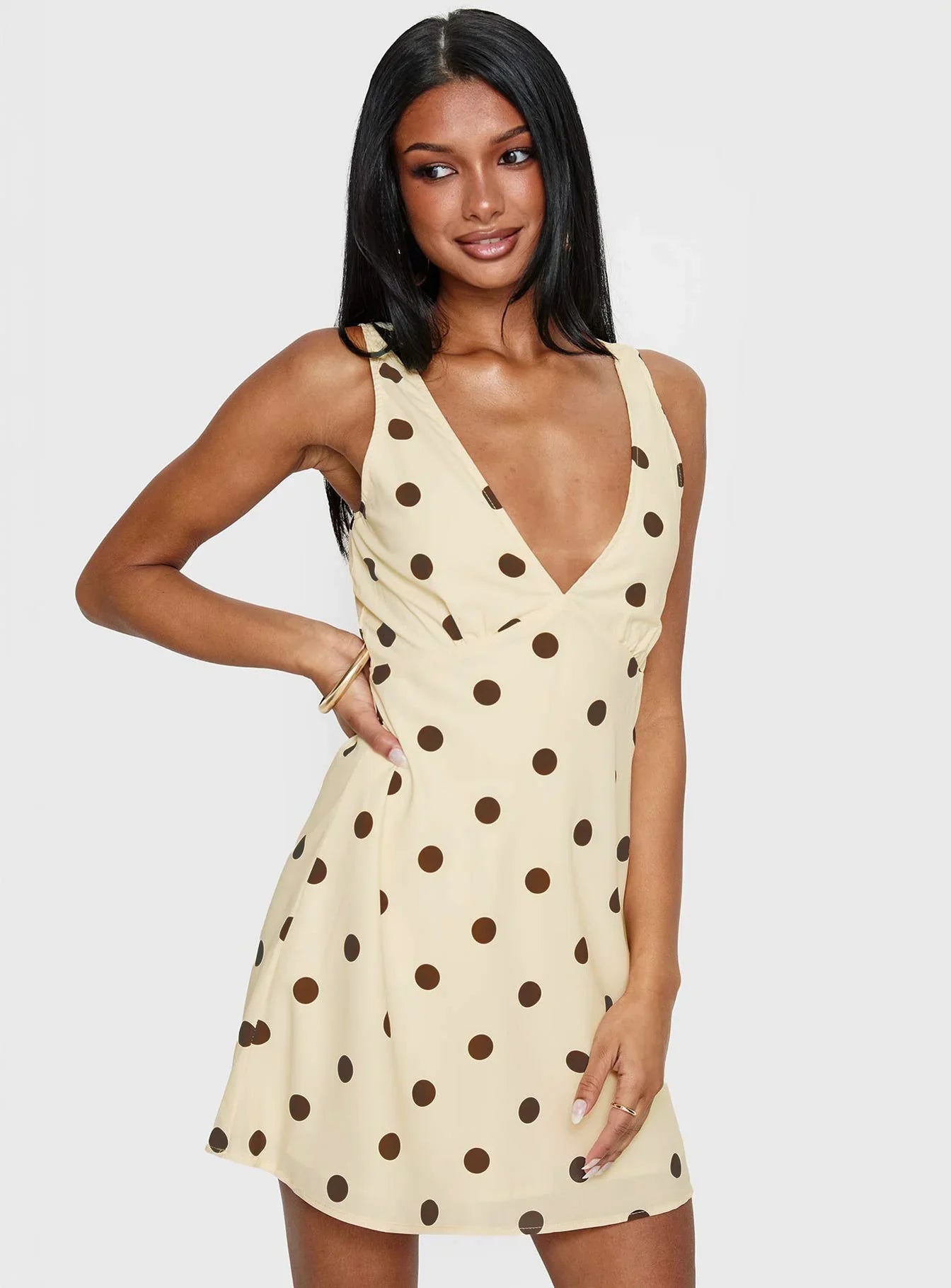 Nellie Mini Dress Lemon Brown Polka Dot