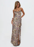 Sympathize Frill Split Maxi Dress Multi