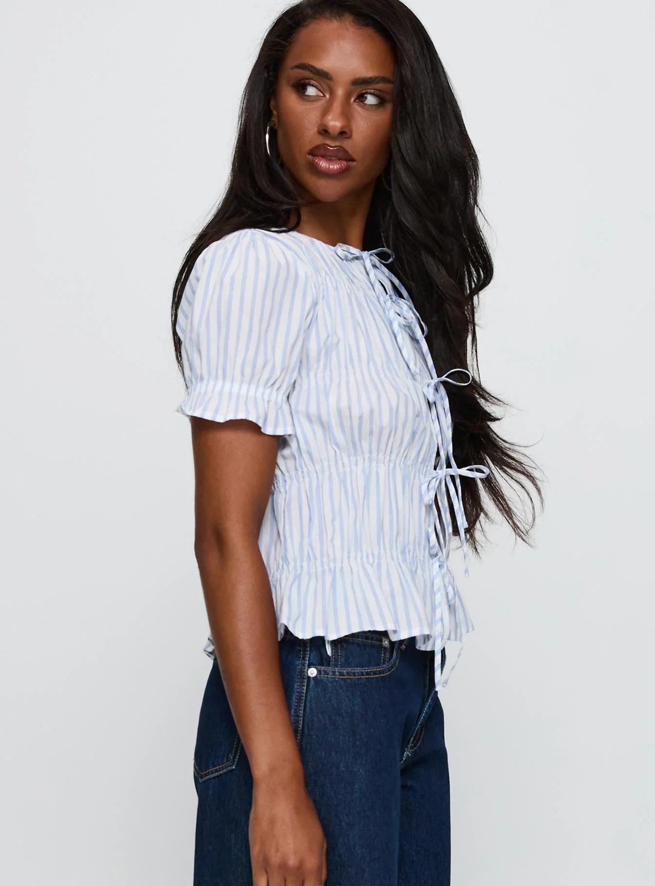 Alistair Bow Tie Top Blue White Stripe