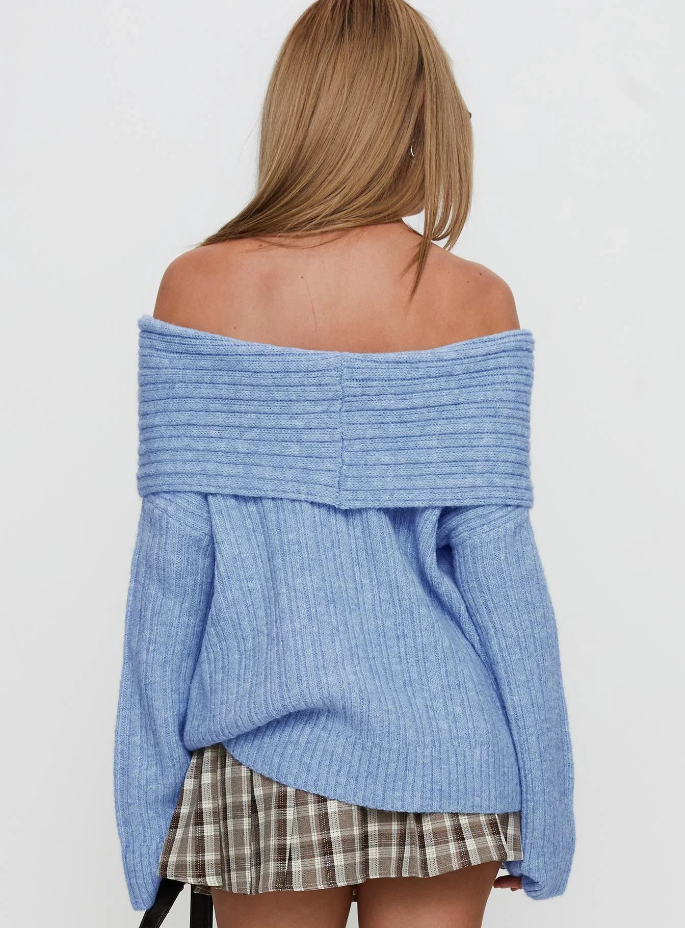 Snowie Off Shoulder Knit Sweater Blue