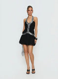 Aisleigh Sequin Halter Mini Dress Black Silver