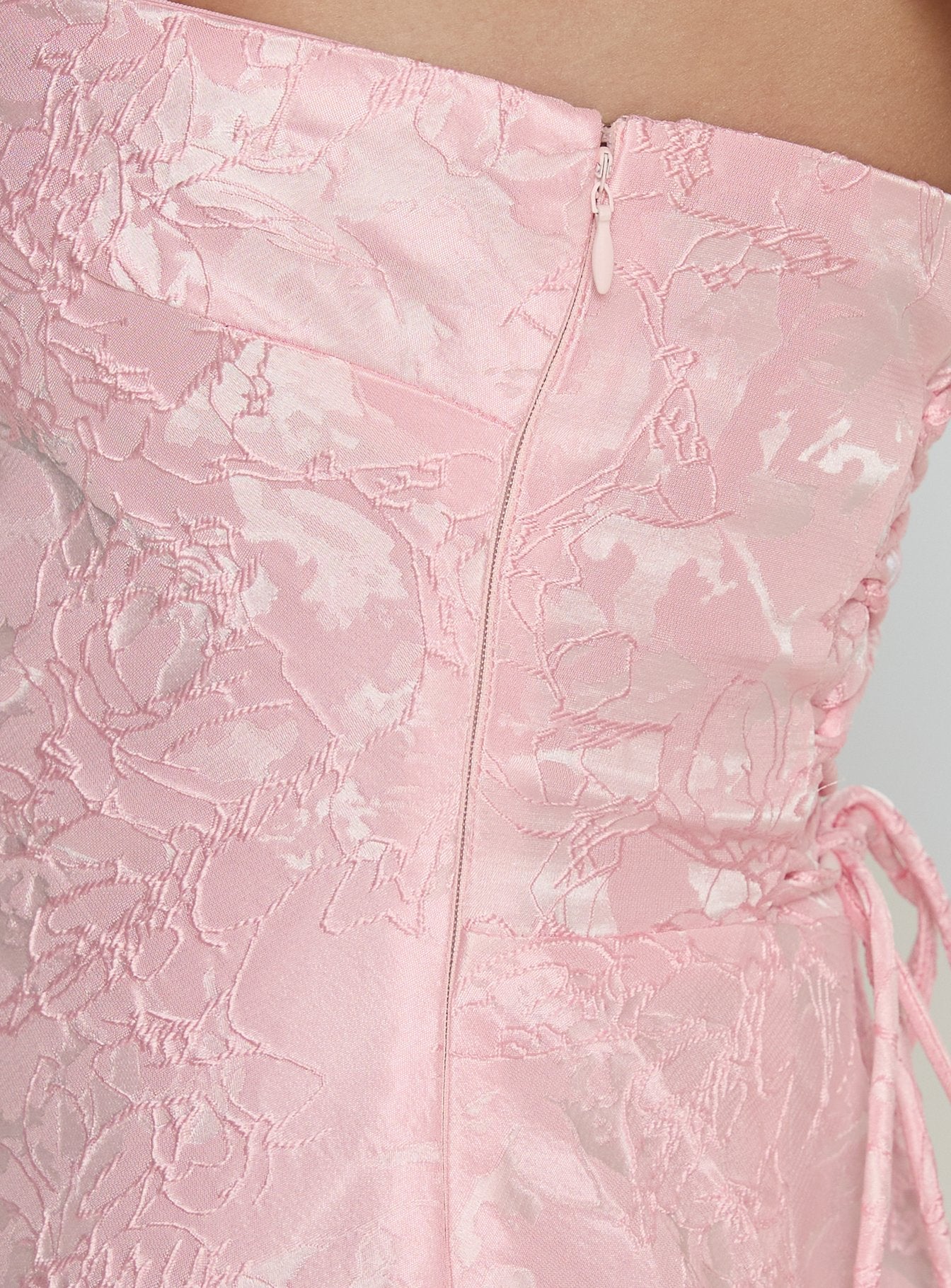 Lips Are Sealed Strapless Lace Up Back Maxi Dress Pink