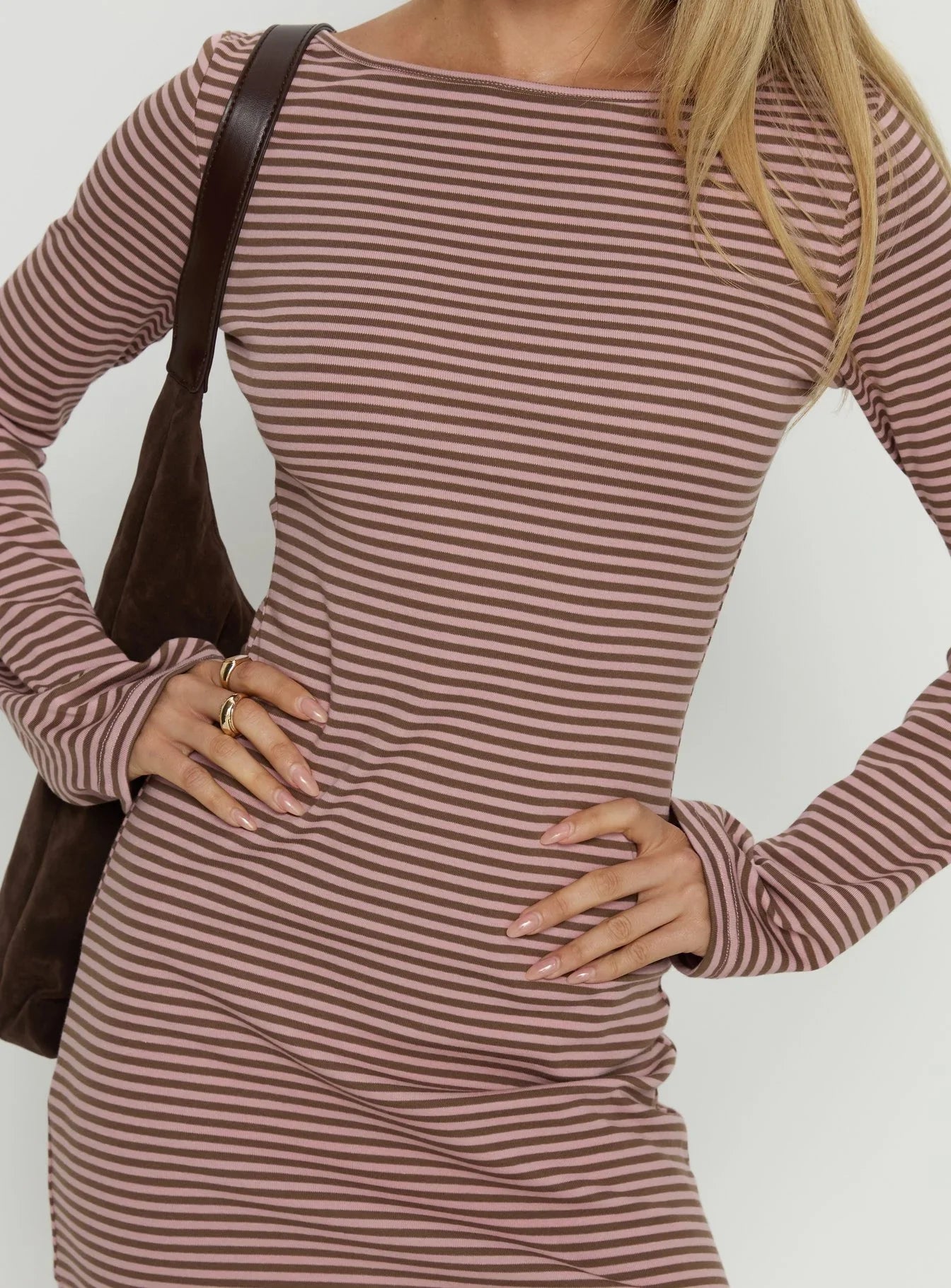 Bryanna Long Sleeve Mini Dress Pink Brown
