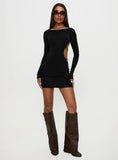 Rowin Long Sleeve Cut Out Mini Dress Black