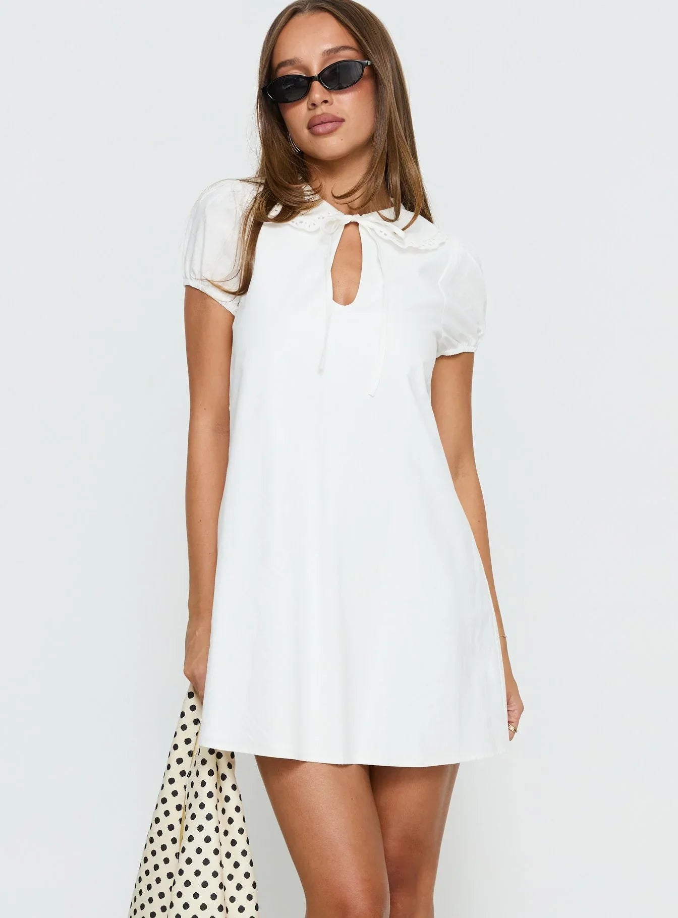 Youve Got Mail Lace Trim Keyhole Mini Dress White