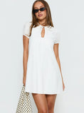 Youve Got Mail Lace Trim Keyhole Mini Dress White