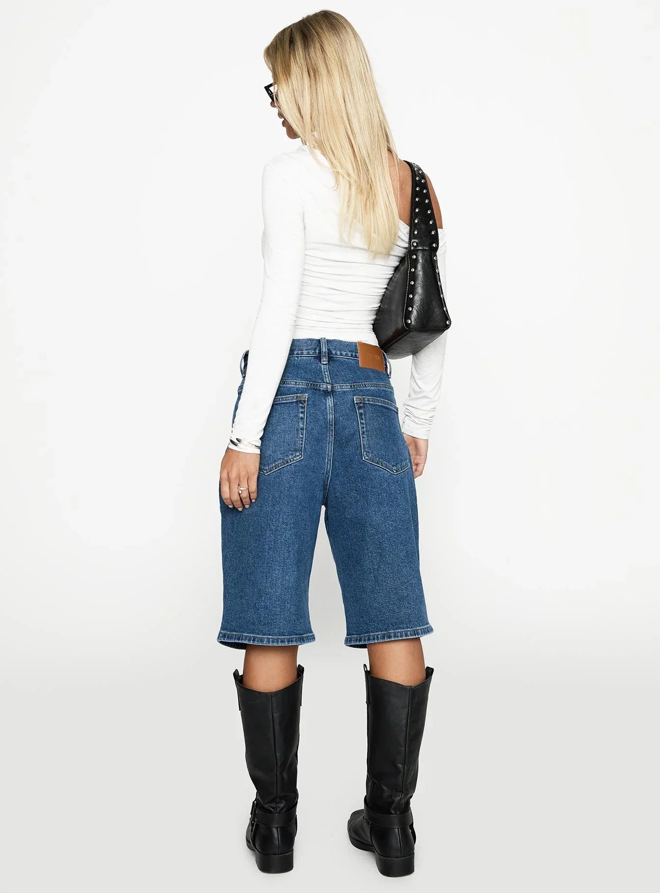 Retro Dream Mid Rise Longline Denim Shorts Mid Wash