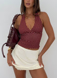 Whimsy Halter Top Burgundy Lemon Polka