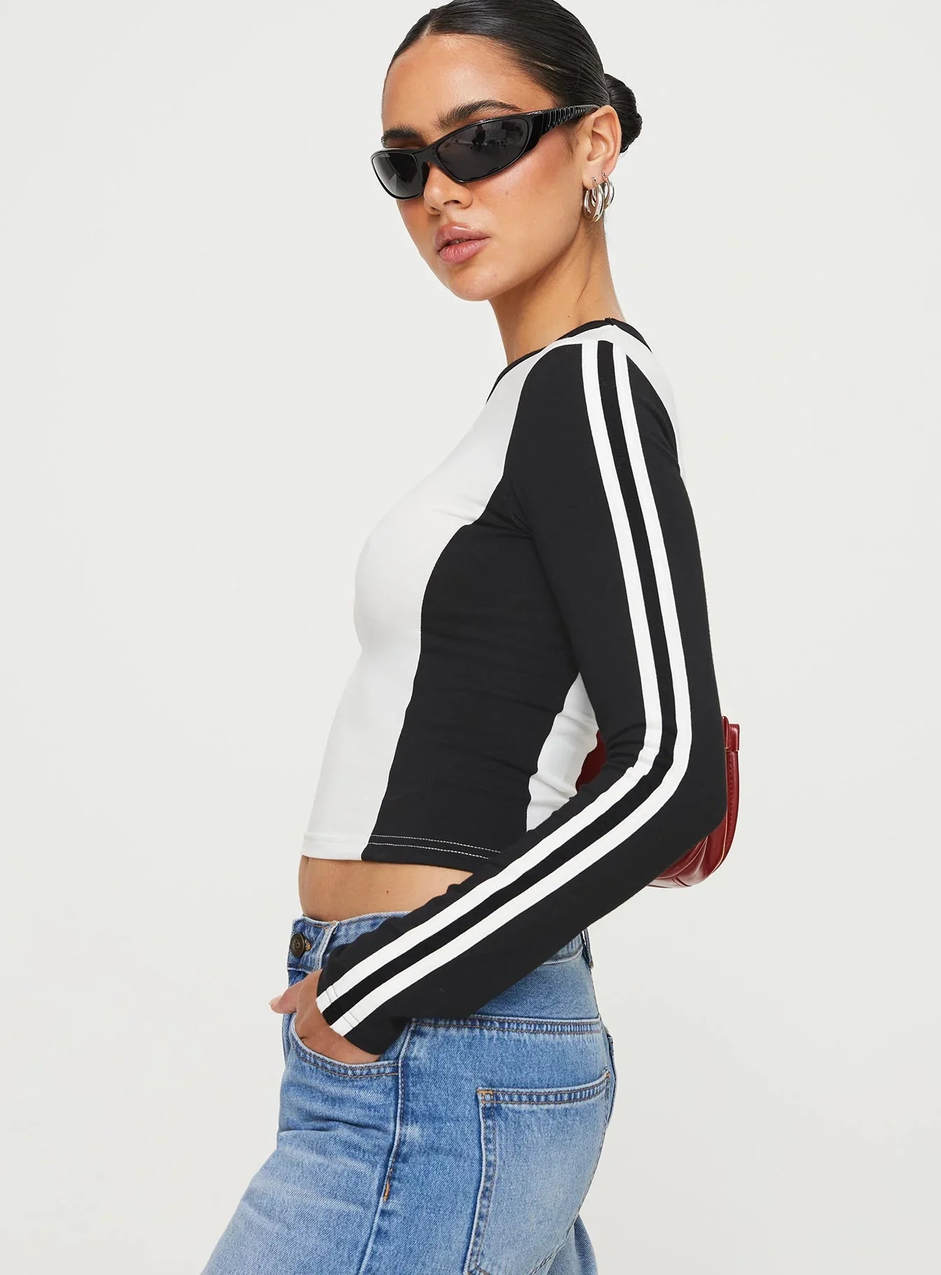 Letina Long Sleeve Top Black White