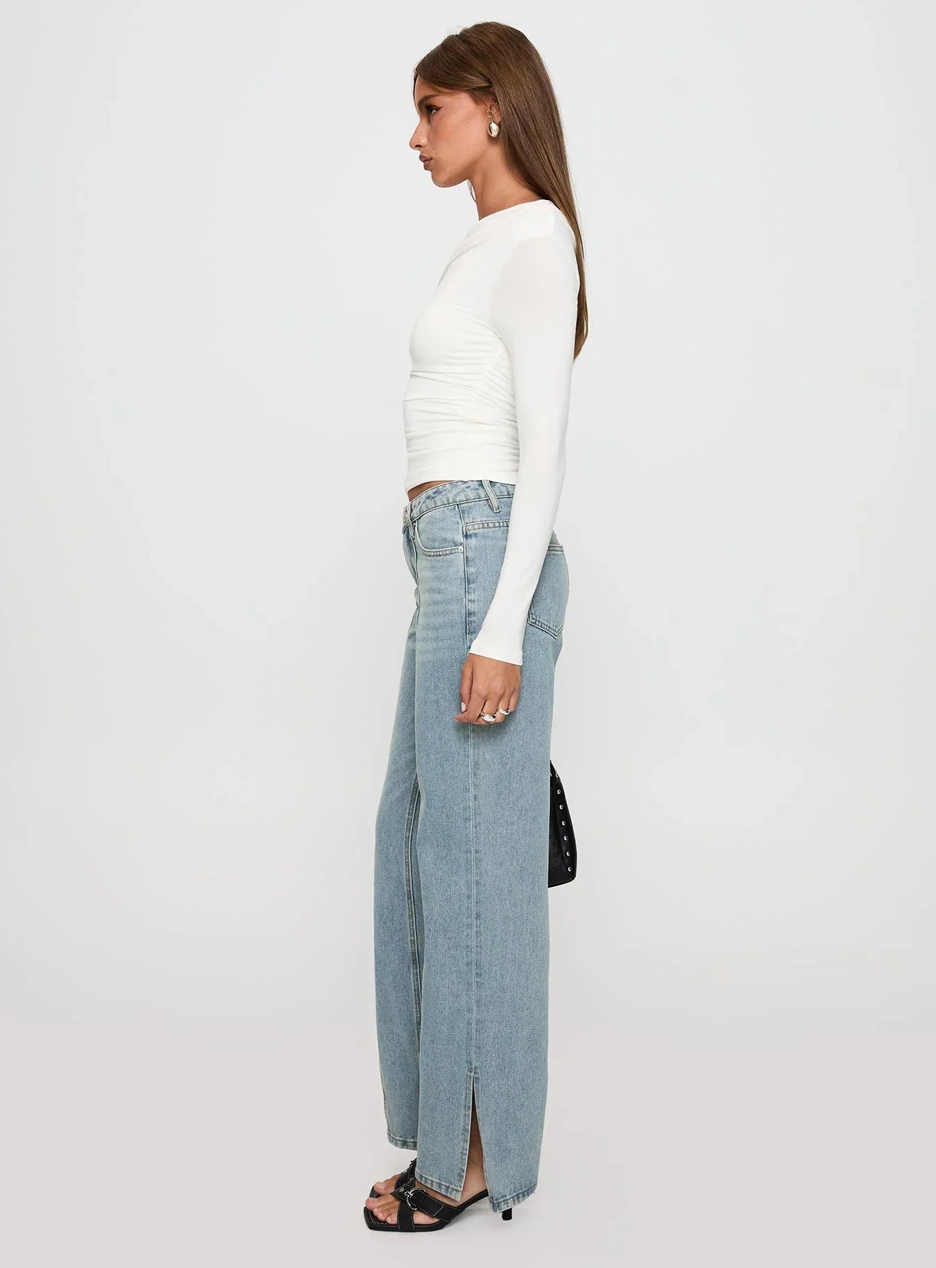 White Mustang Mid Rise Straight Leg Jean Light Blue