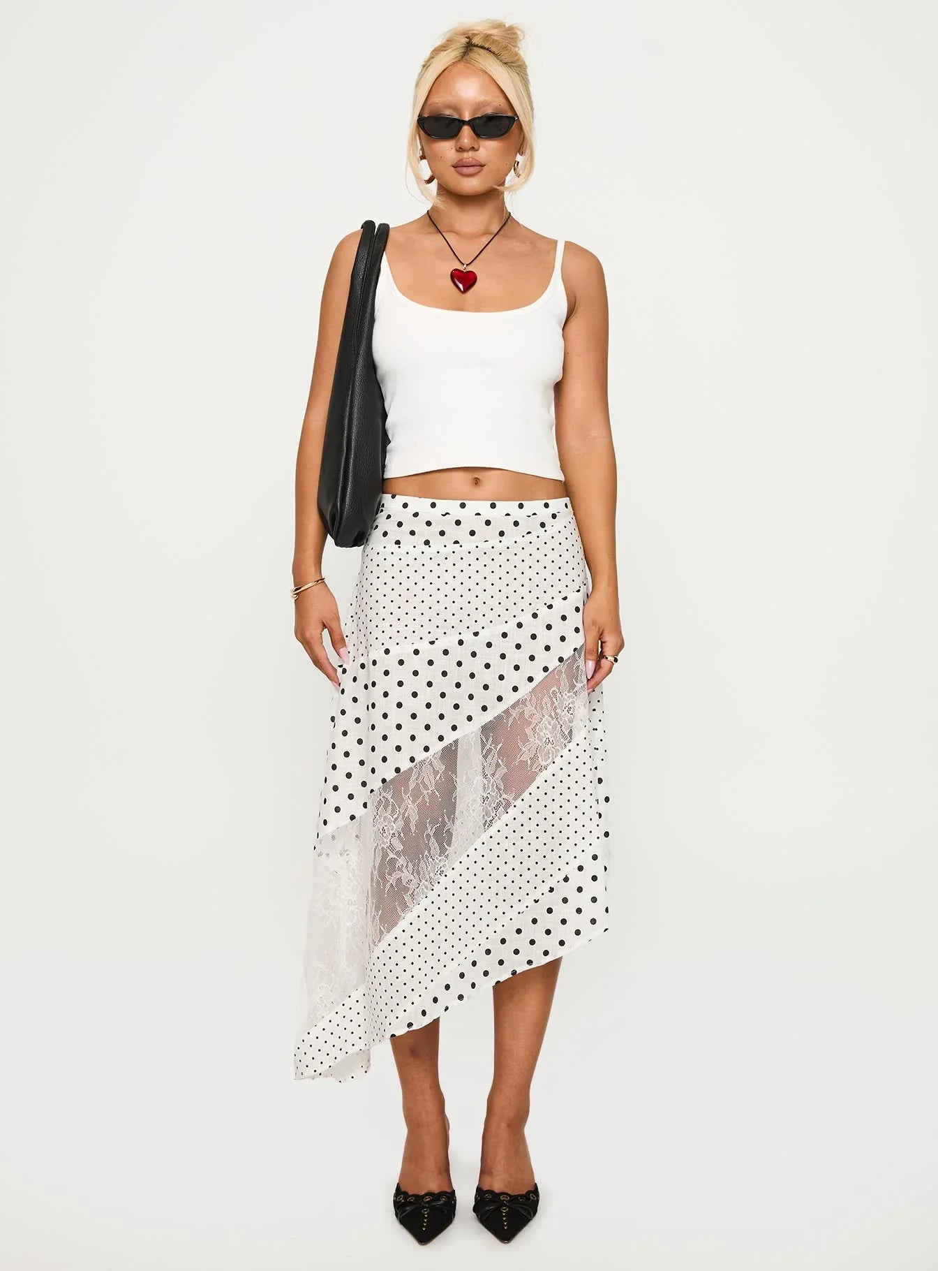Rennar Maxi Skirt White Polka Dot