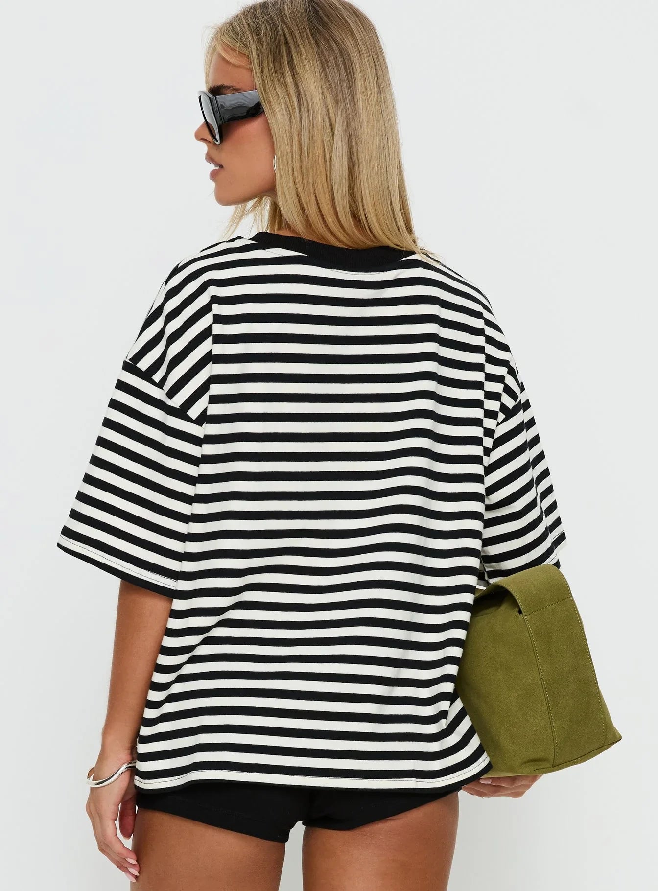 Settle Down Short Sleeve Top Black White Stripe