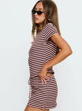 Settle Down Baby Tee Pink Brown Stripe
