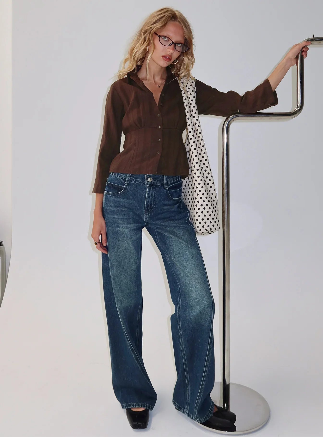 Taelynn 3 4 Sleeve Button Up Shirt Chocolate