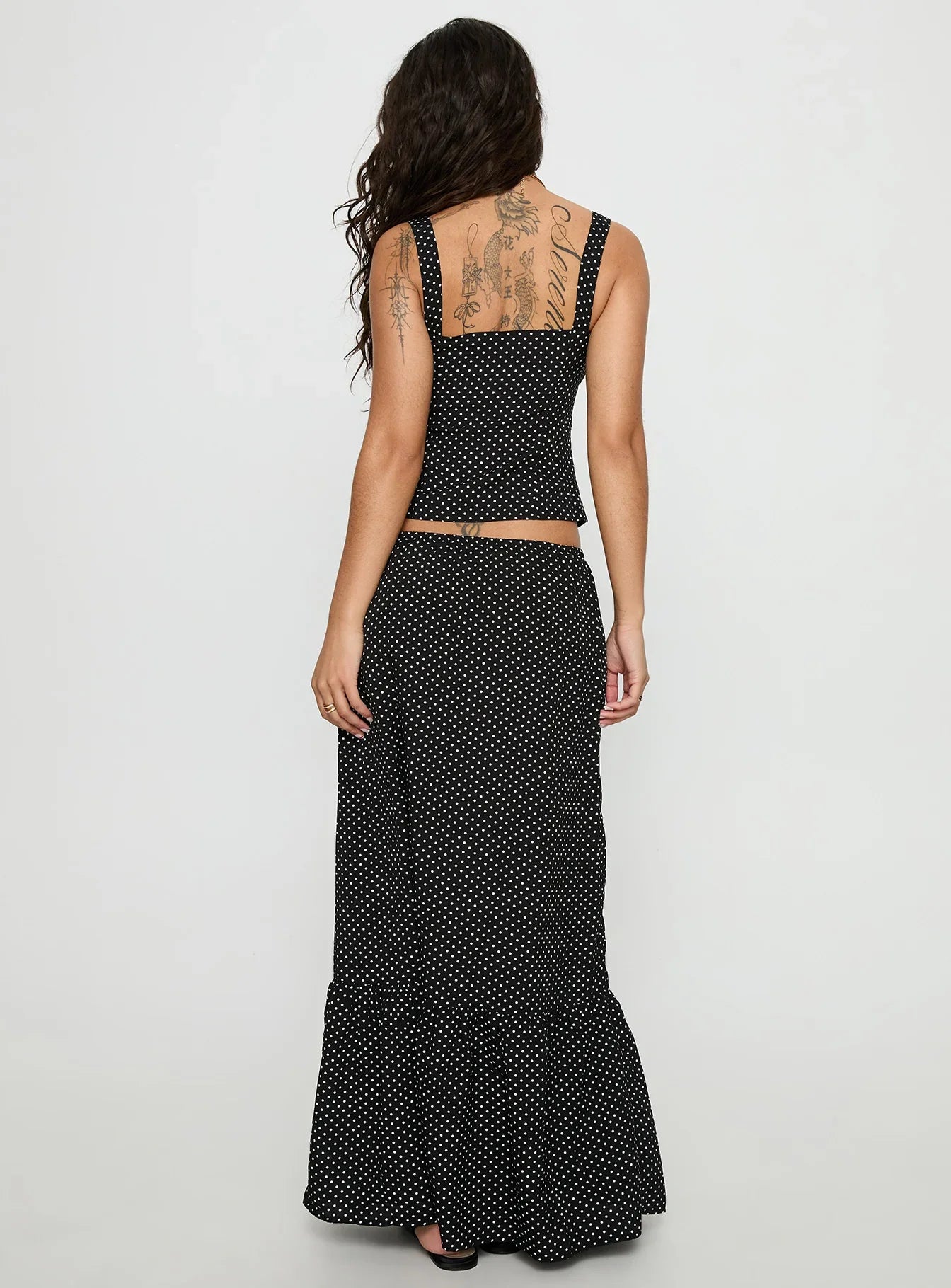 Modern Girl Maxi Skirt Black Polka Dot