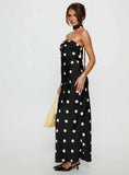 Madilaine Strapless Scarf Maxi Dress Black Polka Dot