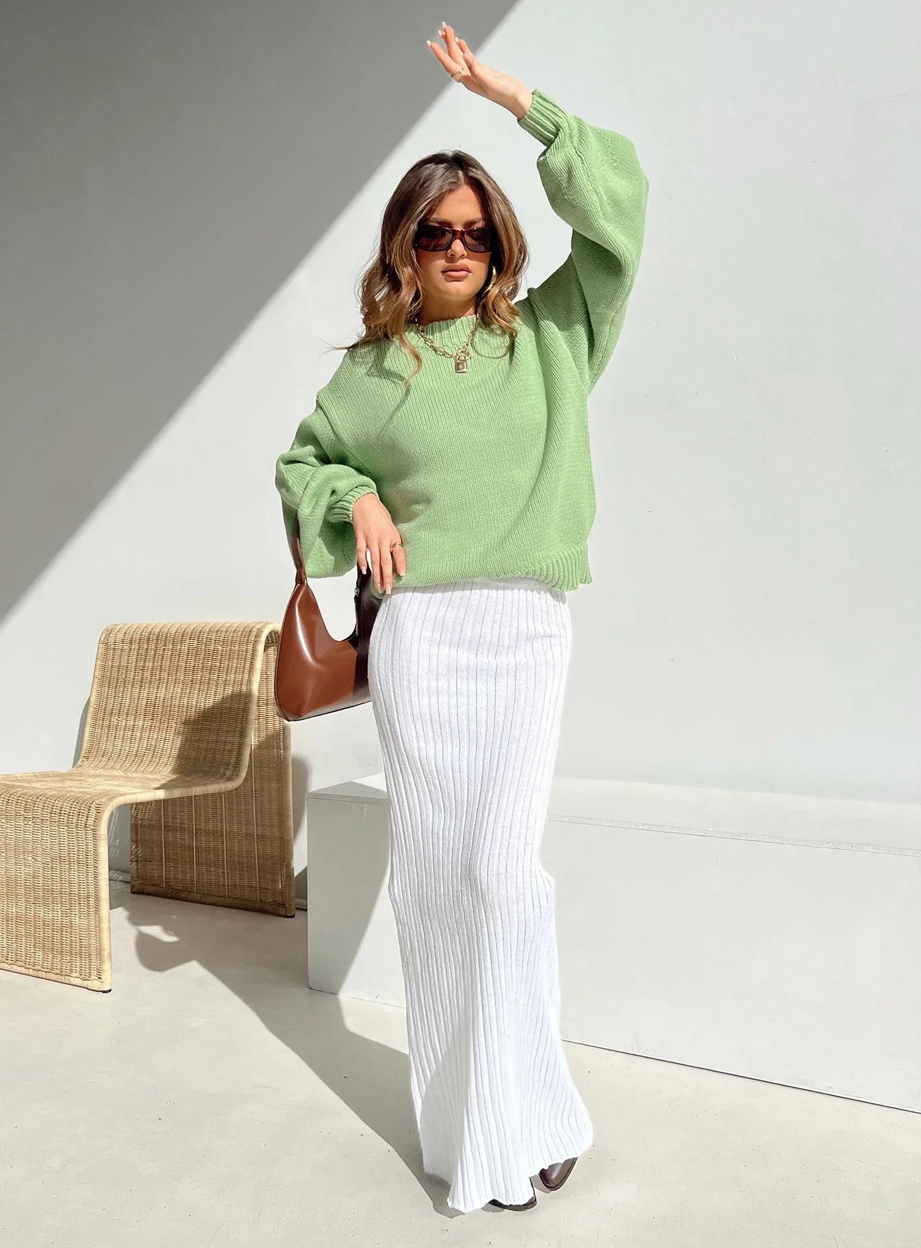 Harmony Balloon Sleeve Knit Sweater Sage