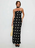 Madilaine Strapless Scarf Maxi Dress Black Polka Dot