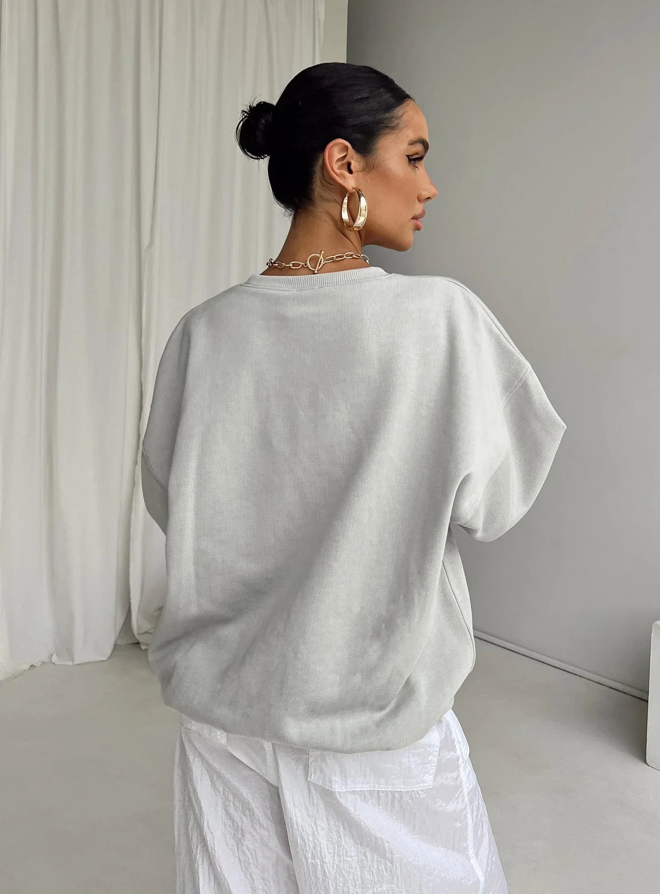 Princess Polly Crew Neck Sweatshirt Bubble Text Grey Cloud White